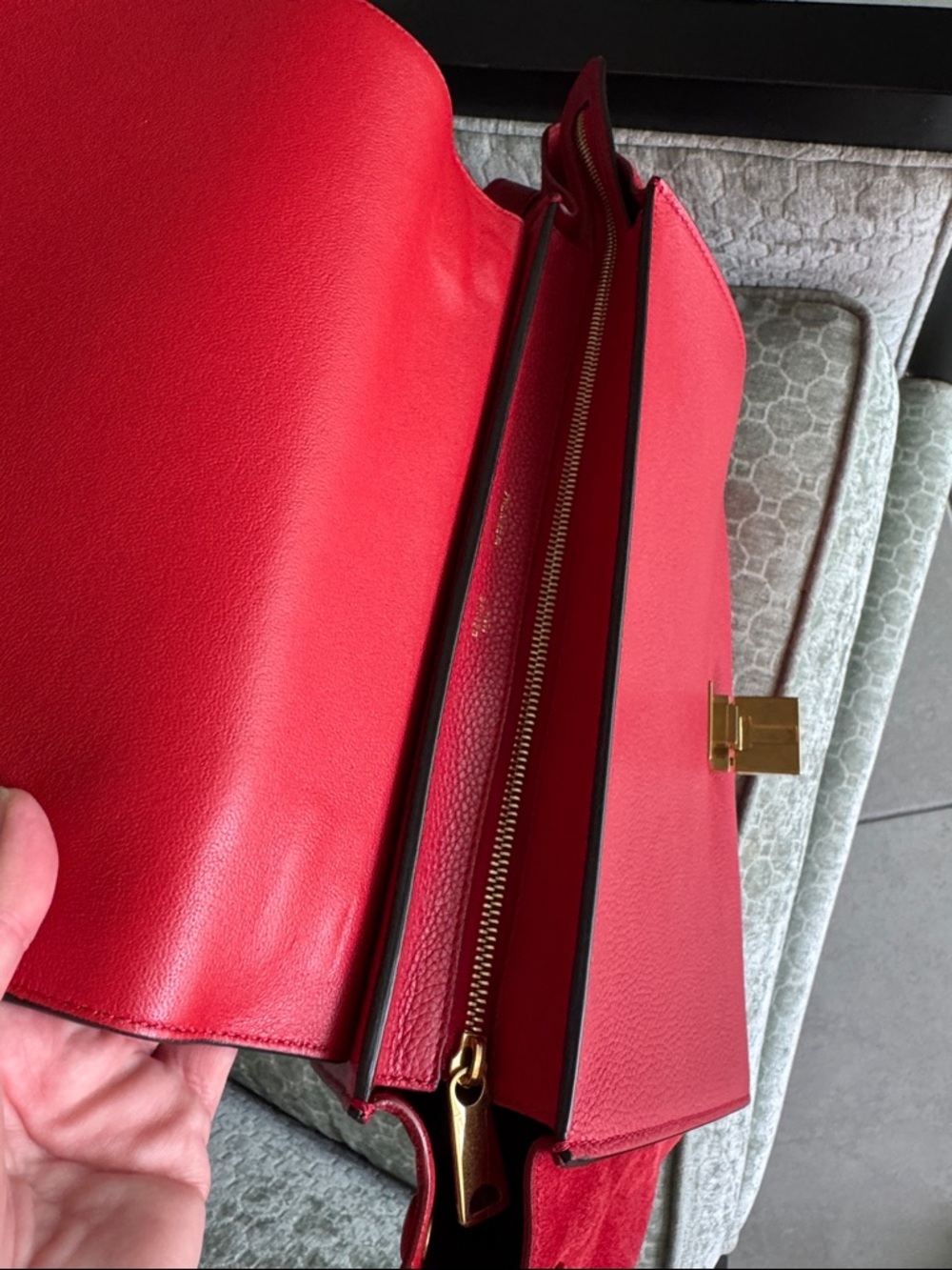 Celine Trapeze Red l Leather and Suede Shoulder Bag with Top Handle EUC - Picture 13 of 16